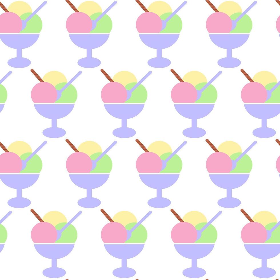Three Colorful ice cream scoops in ice cream bowl Seamless Pattern Sweet Dessert Background concept . Isolated illustration Thematic cards, print materials or web promo banner, leaflets, price vector
