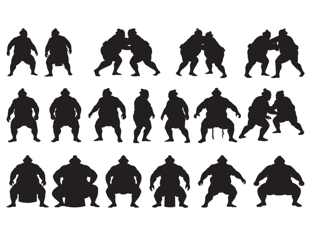 SUMO WRESTLERS SILHOUETTE WHITE BACKGROUND vector