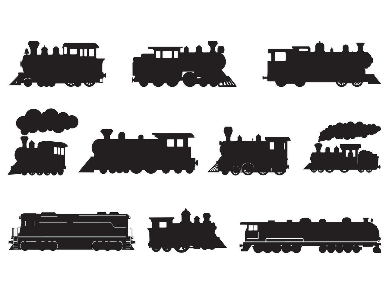 TRAIN ENGINE SILHOUETTE WHITE BACKGROUND vector