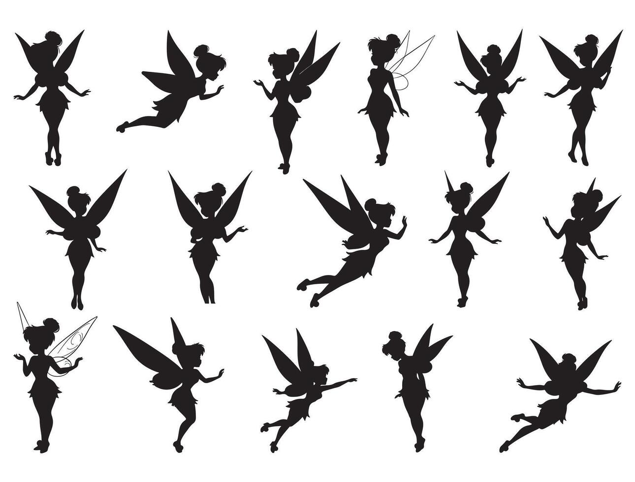 TINKERBELLE SILHOUETTE WHITE BACKGROUND vector