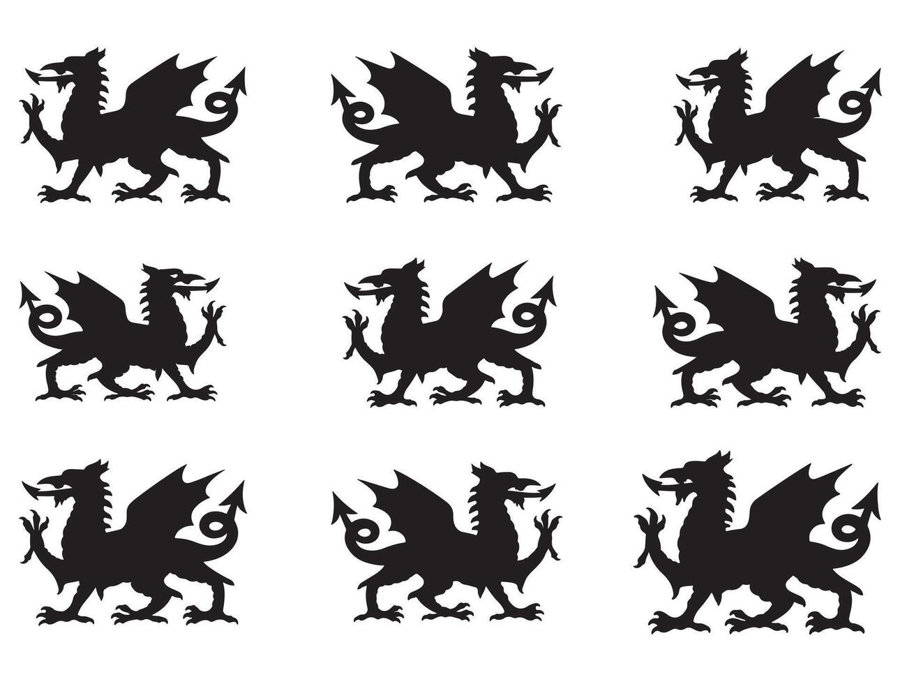 WELSH DRAGON SILHOUETTE WHITE BACKGROUND vector