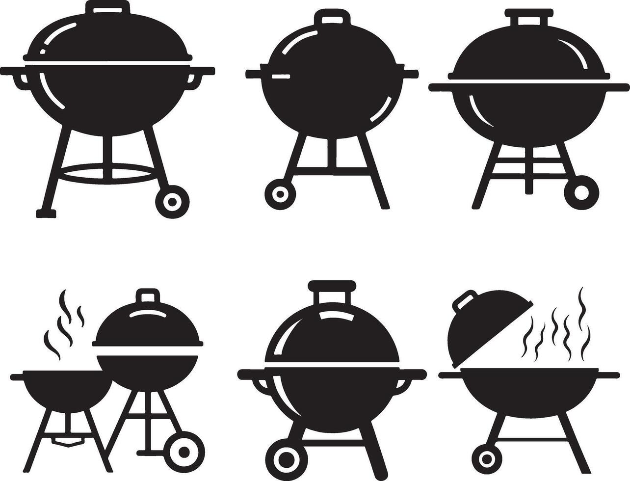 Simple Black and White BBQ Icons Set vector