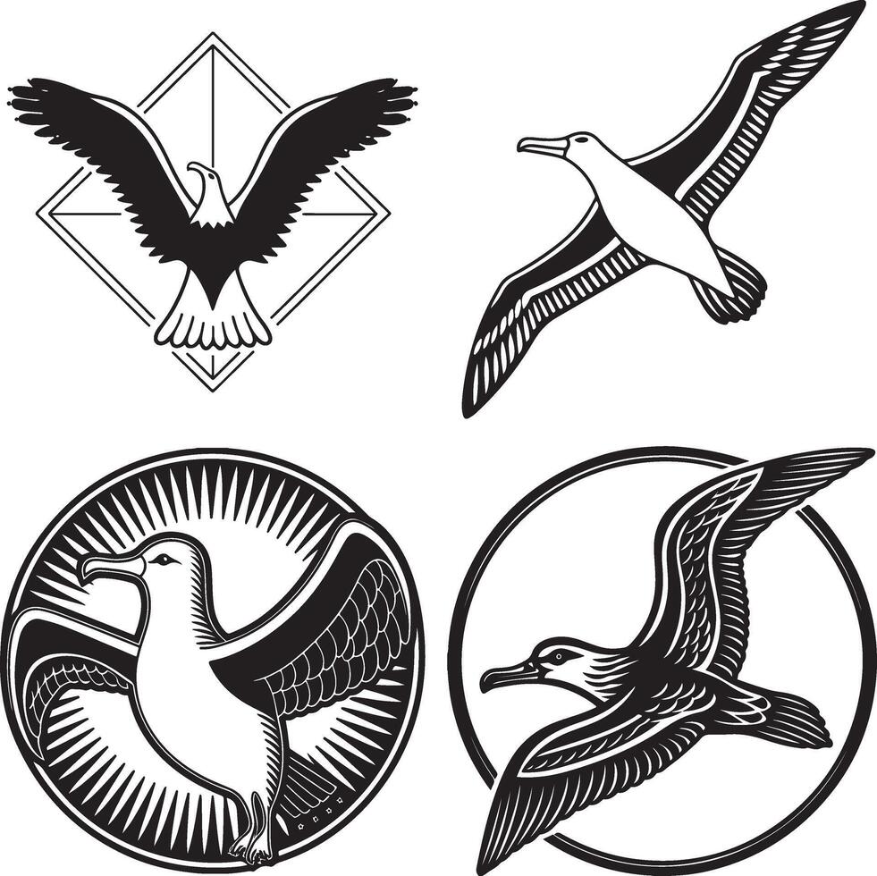 albatross line art icon set vector