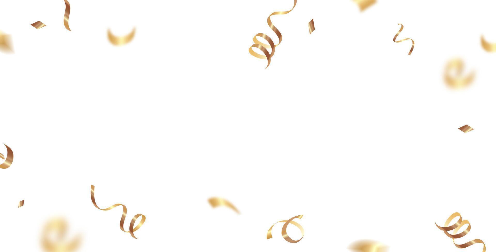 Elegant gold confetti and ribbon streamers scattered on a white background for event invitations, party decorations, greeting cards, banners, and digital designs. illustration Party Decoration vector