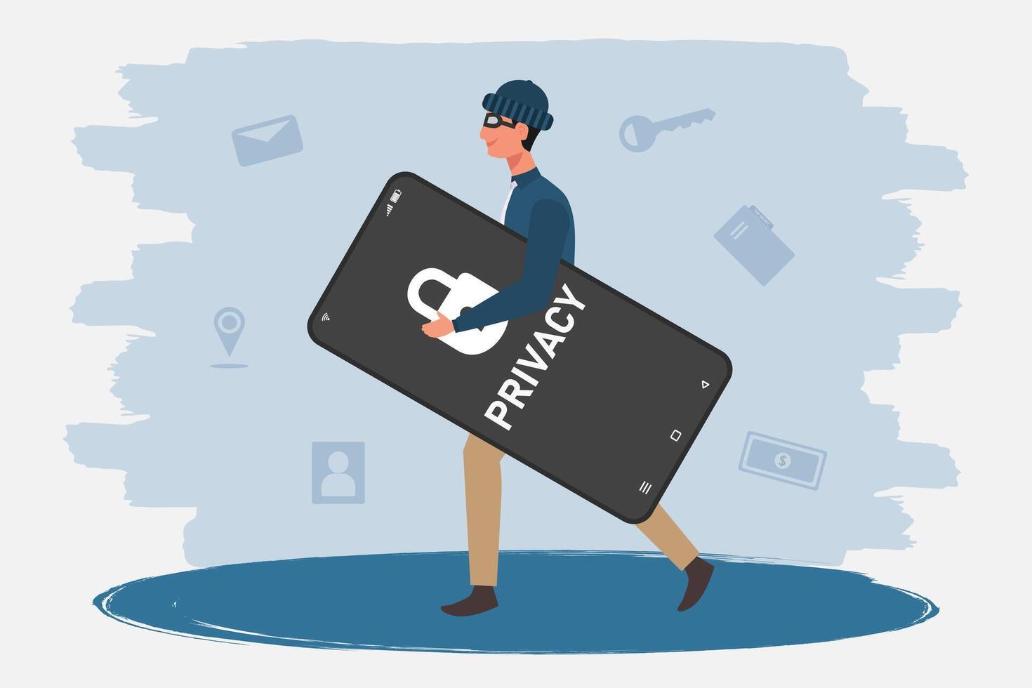 A man steals personal data from other people's smartphone. the Concept of protecting personal data from online data theft. vector