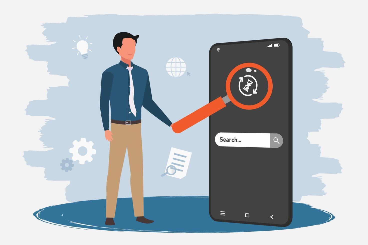 Businessman using smartphone to searching for information. Searching information on the Internet. vector