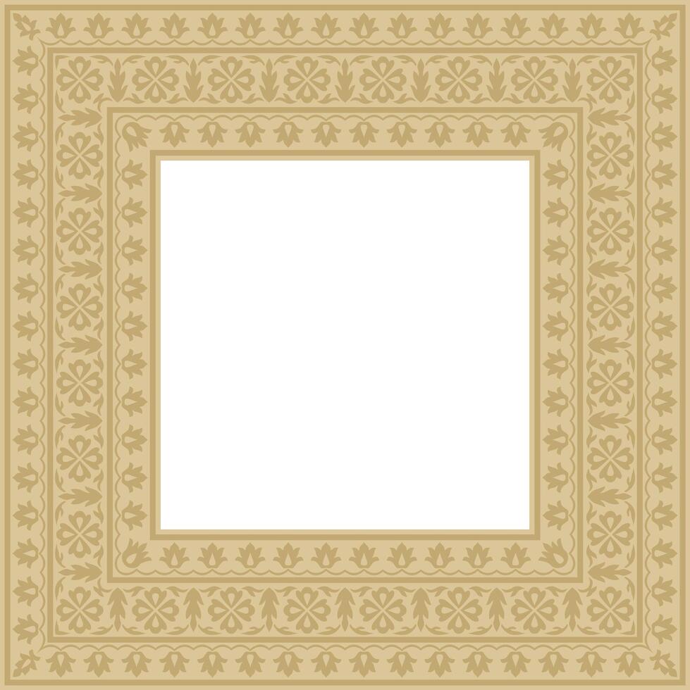 golden square Turkish national ornament. Ottoman border, frame. Ethnic floral rectangle, Seljuk Turk pattern vector