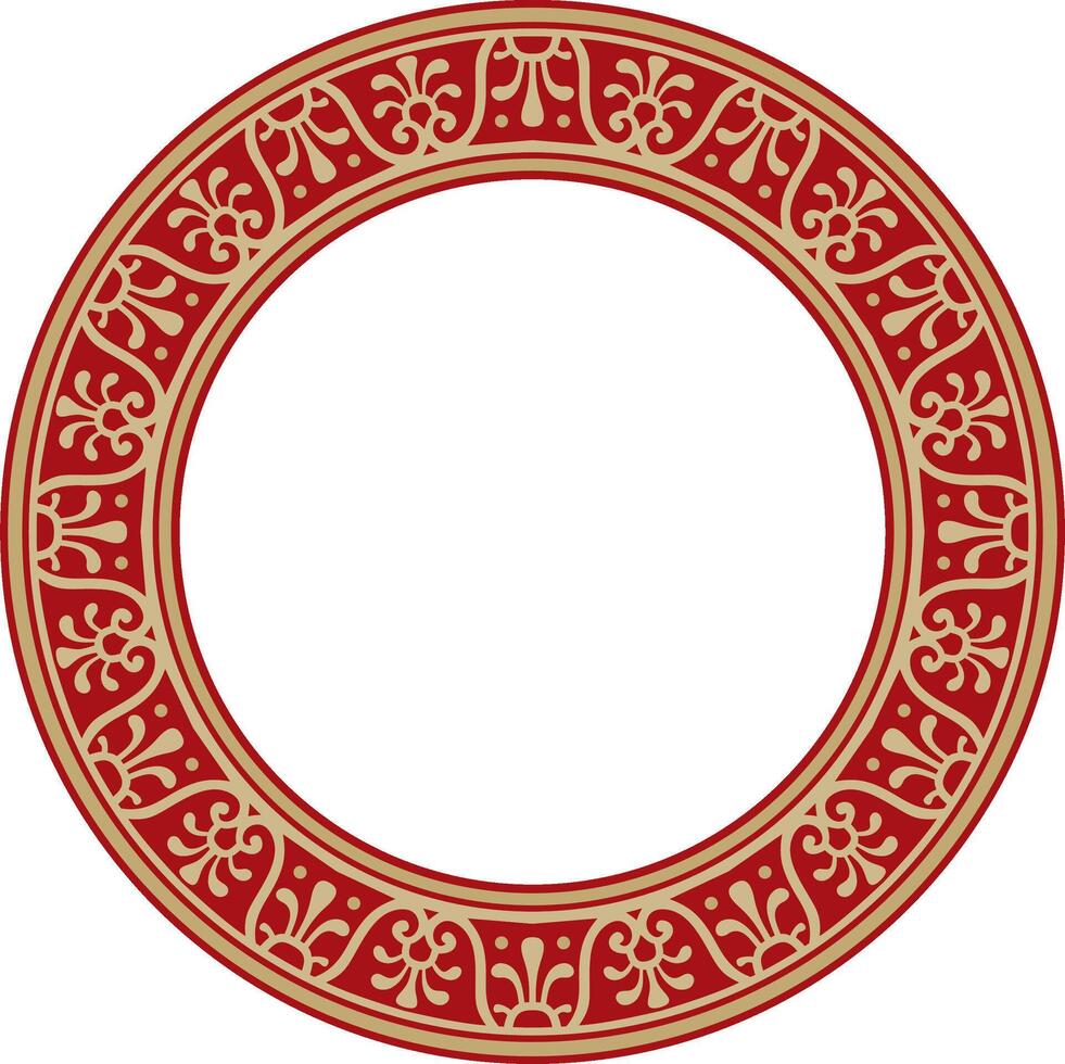 round gold with red border, frame, Pompeii ring. Circle Neopolitan ornament. Art of Ancient Rome vector