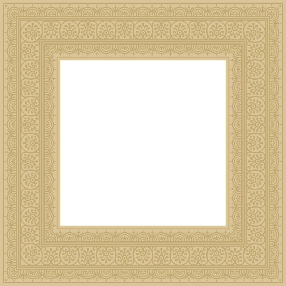 square gold border, frame, Pompeii. Rectangle Neopolitan ornament. Art of Ancient Rome. vector