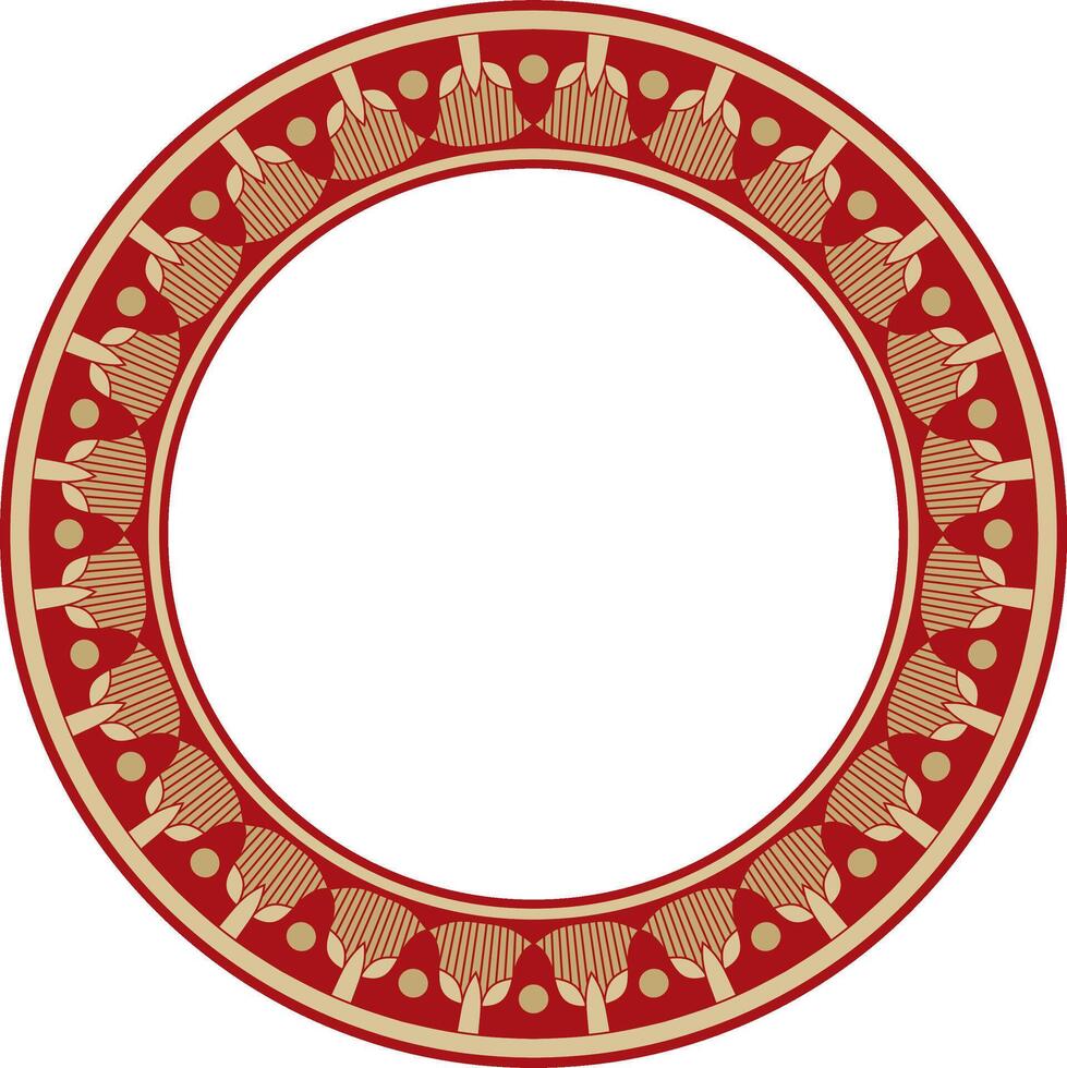 gold with red round Egyptian ornament. Circle, frame, ring of ancient Egypt.Pattern of lotus flower vector