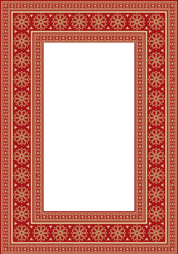 square gold with red ancient Russian ornament. Slavic rectangle vector