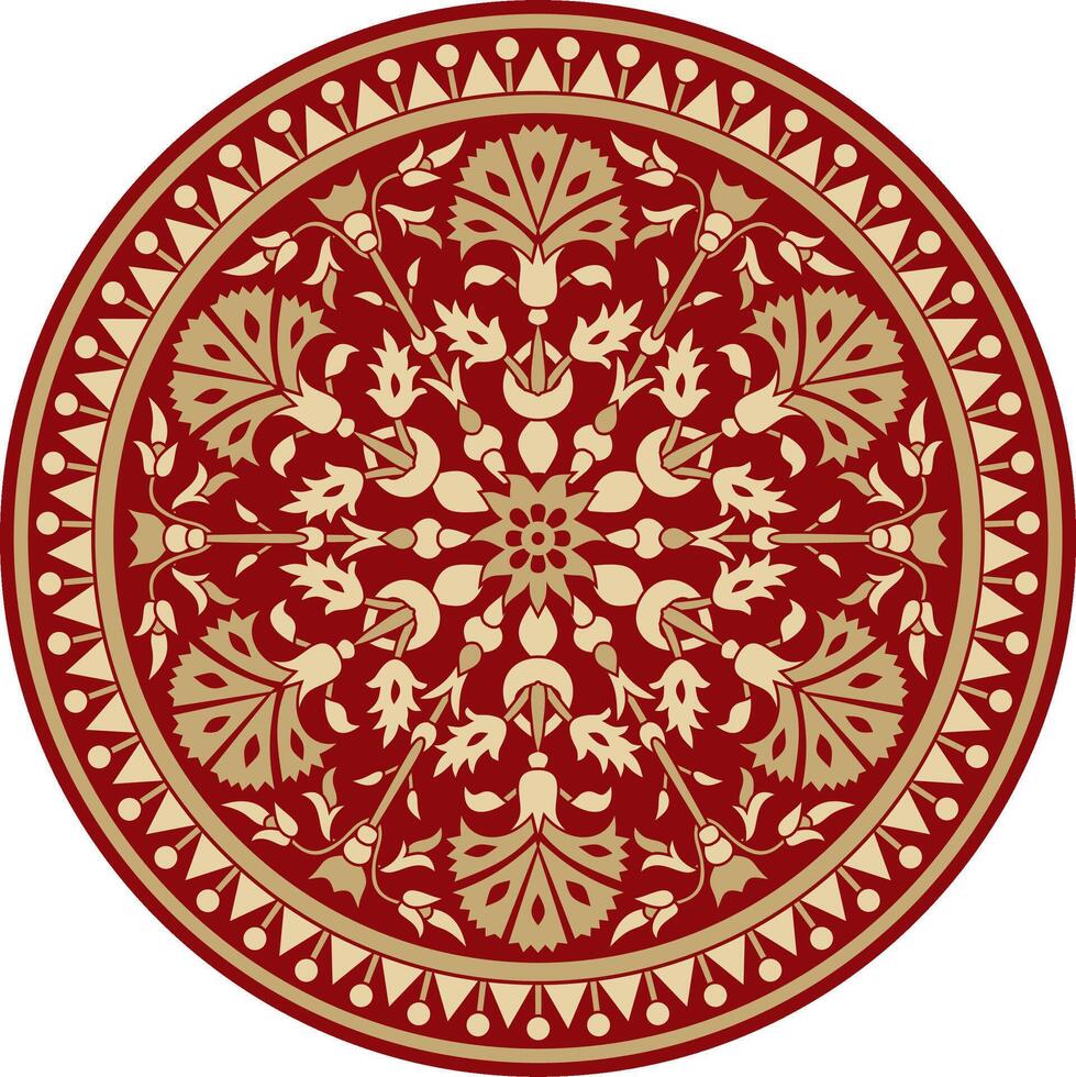 gold with red round Turkish ornament. Ottoman circle, ring, frame vector