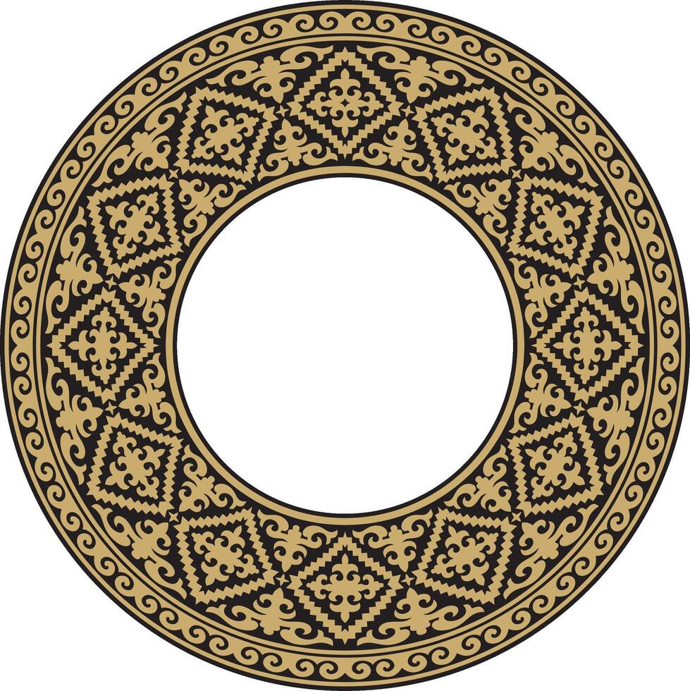 golden and black round Kazakh national ornament. Ethnic pattern of the peoples of the Great Steppe, Mongols, Kyrgyz, Kalmyks, Buryats. circle, frame border vector
