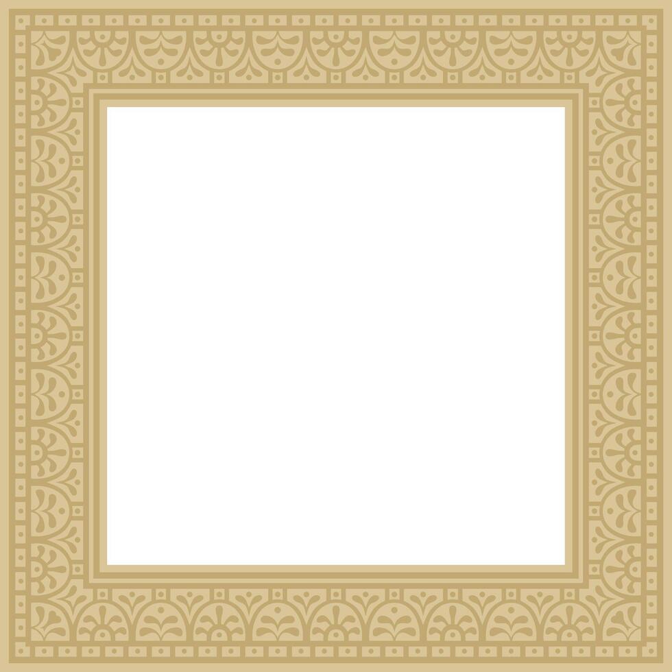 square gold border, frame, Pompeii. Rectangle Neopolitan ornament. Art of Ancient Rome. Template stained glass vector