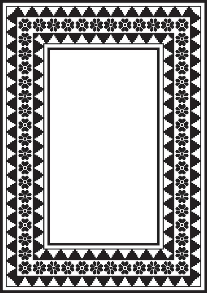 square Assyrian black monochrome ornament. Rectangle, border, frame of Mesopatamia. Pattern of the ancient East. vector