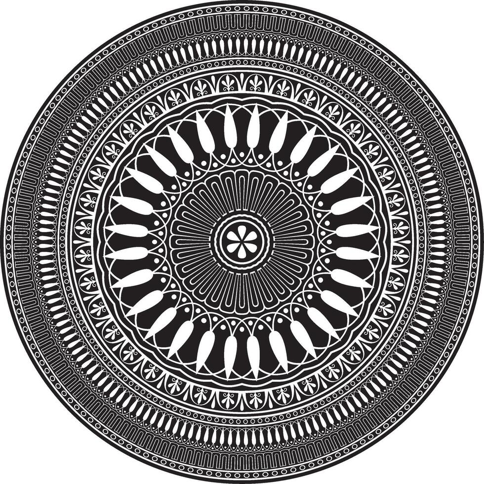black monochrome classic Greek round ornament. Circle of Ancient Greece and the Roman Empire. Byzantine painting of walls, floors and ceilings. vector