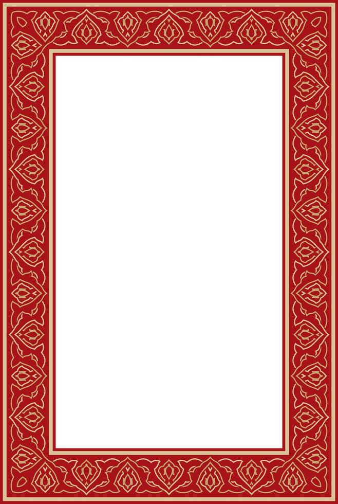 gold with red square Turkish national ornament. Ottoman border, frame. Ethnic floral rectangle, Seljuk Turks pattern. Decoration of the Sultan's palace vector