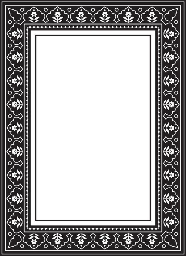 monochrome black square turkish national ornament. Ottoman border, frame. Ethnic floral rectangle, Seljuk Turks pattern. Decoration of the Sultan's palace vector