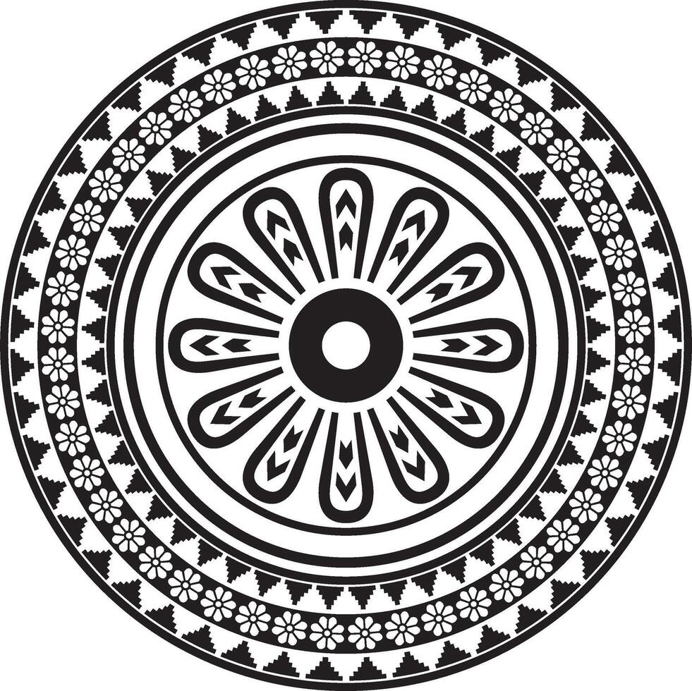 round Assyrian black monochrome ornament. Circle, border, frame of Mesopatamia. Pattern, ring of the ancient East. vector