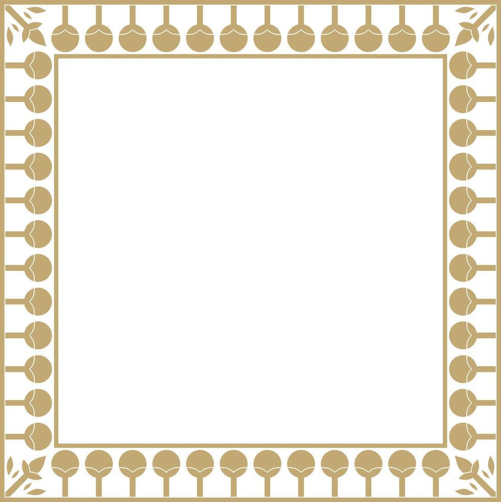 golden square Egyptian ornament. Rectangle, frame, ancient Egypt.Pattern of lotus flower vector