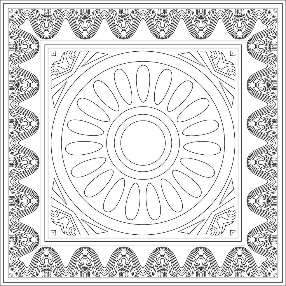 square Assyrian black outline ornament. Rectangle, border, frame of Mesopatamia. Pattern of the ancient East. vector