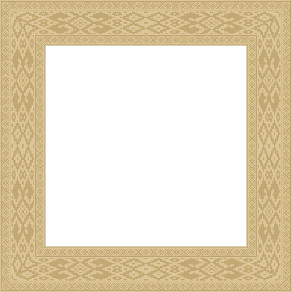 golden square belarusian ornament frame. Ethnic pattern rectangle of Slavic peoples, Russian, Ukrainian, Serb, Pole, Bulgarian vector