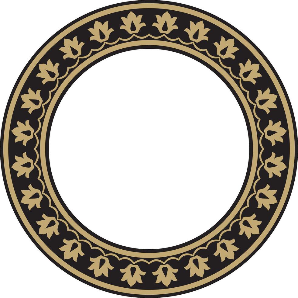 gold and black round Turkish national ornament. Ottoman border, frame. Ethnic floral circle, ring, Seljuk Turks pattern. Decoration of the Sultan's palace vector