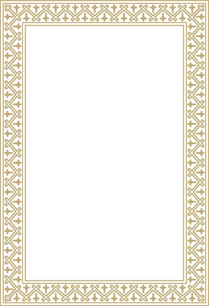 square european gold ornament. Rectangular pattern, circle, ring of the Middle Ages. Revival border. Decorations of palaces and churche vector