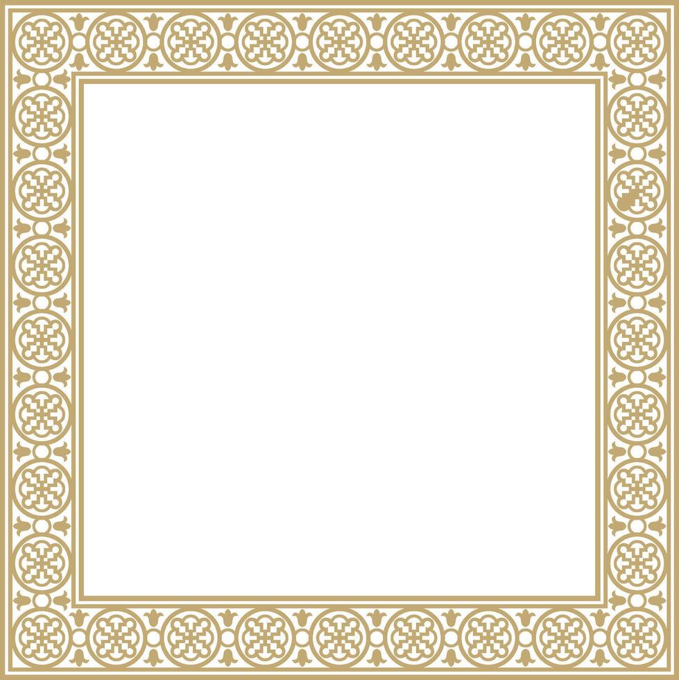 square european gold ornament. Rectangular pattern, circle, ring of Middle Ages. Revival border. Decorations of palaces and churche vector