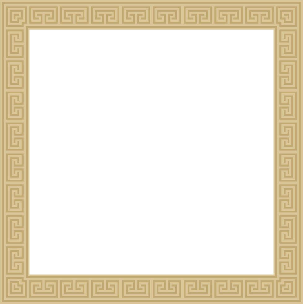 golden classic Greek square ornament. Rectangle of Ancient Greece and Roman Empire. Byzantine painting of walls, floors and ceiling vector