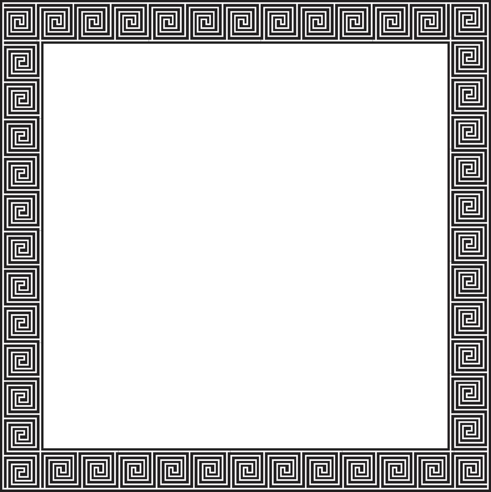 black monochrome classic Greek square ornament. Rectangle of Ancient Greece and Roman Empire. Byzantine painting of walls, floors and ceiling vector
