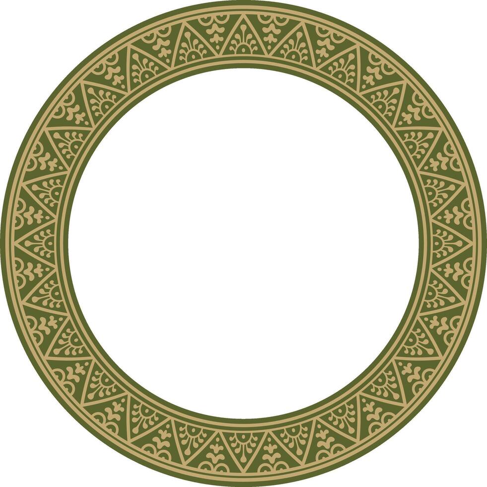 round gold with green border, frame, Pompeii ring. Circle Neopolitan ornament. Art of Ancient Rome vector