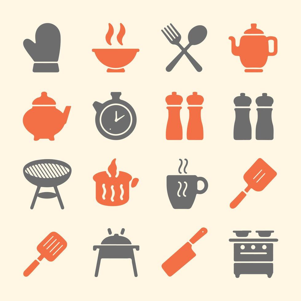 Professional Cookware and Dining Icons for Branding and Print vector