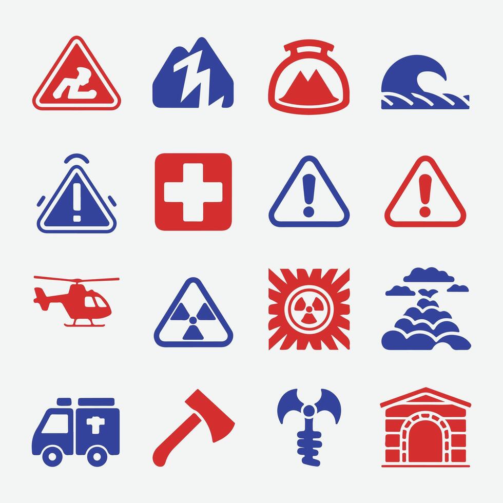 Disaster and Emergency Icons Set for Crisis Management and Safety vector