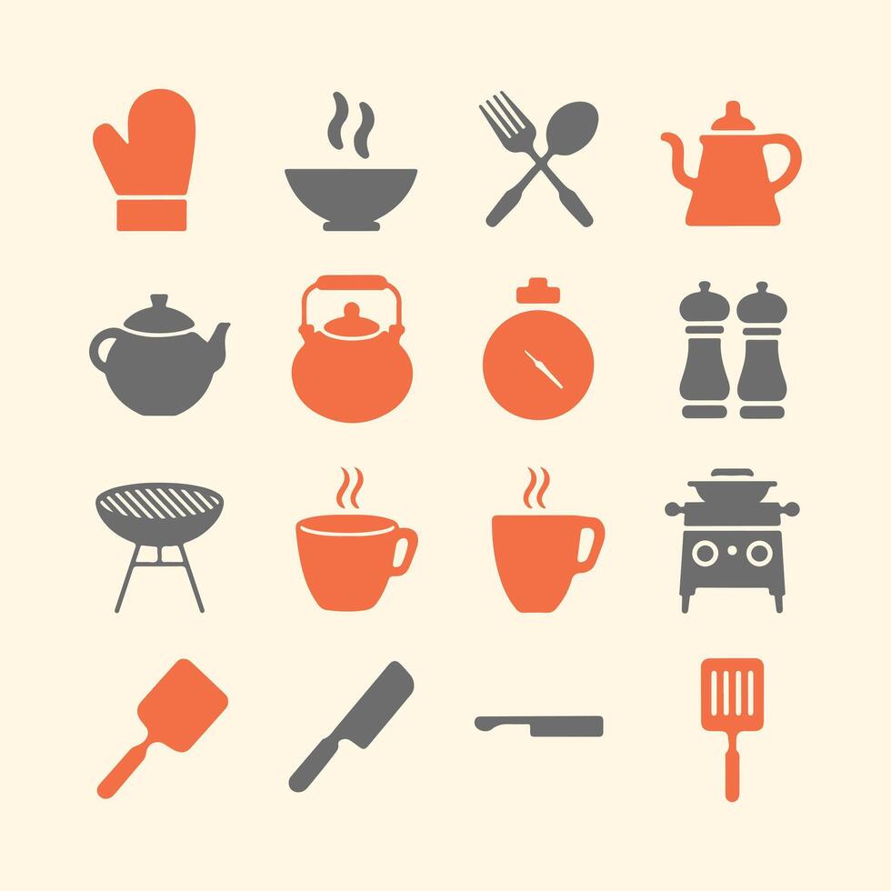 Essential Chef and Utensil Symbols for Apps and UI vector