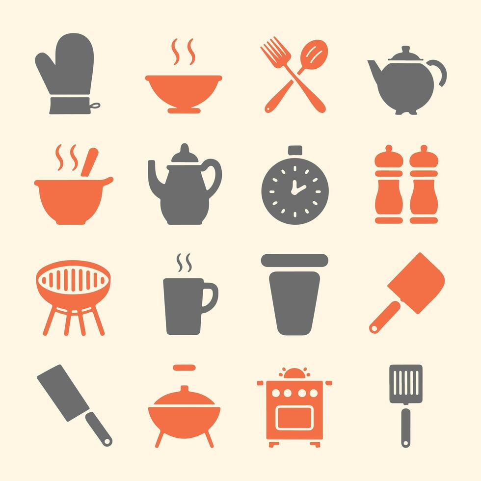 Kitchen and Cooking Icons Set for Culinary Design Projects vector