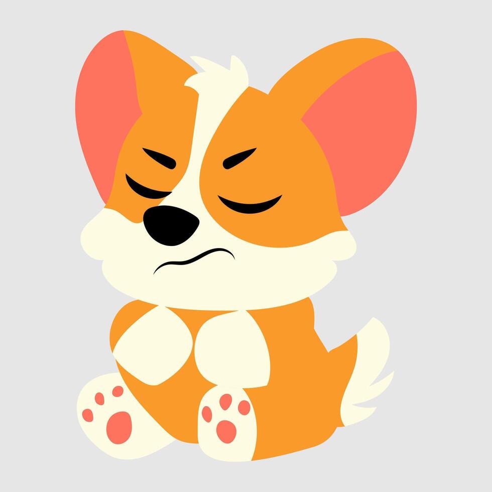 Adorable cartoon corgi with a grumpy, pouty expression, eyes closed and arms crossed in a sulky pose vector