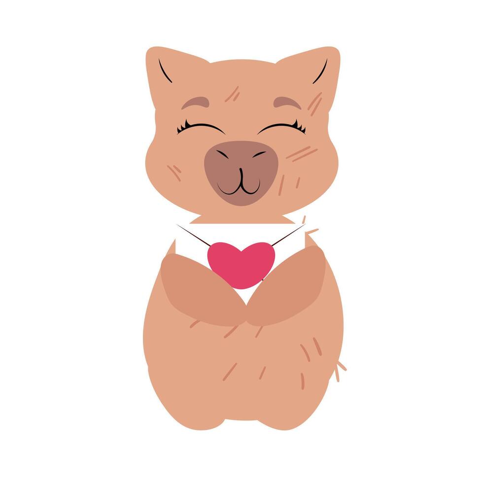Smiling capybara holding a love letter with a heart on a white background vector