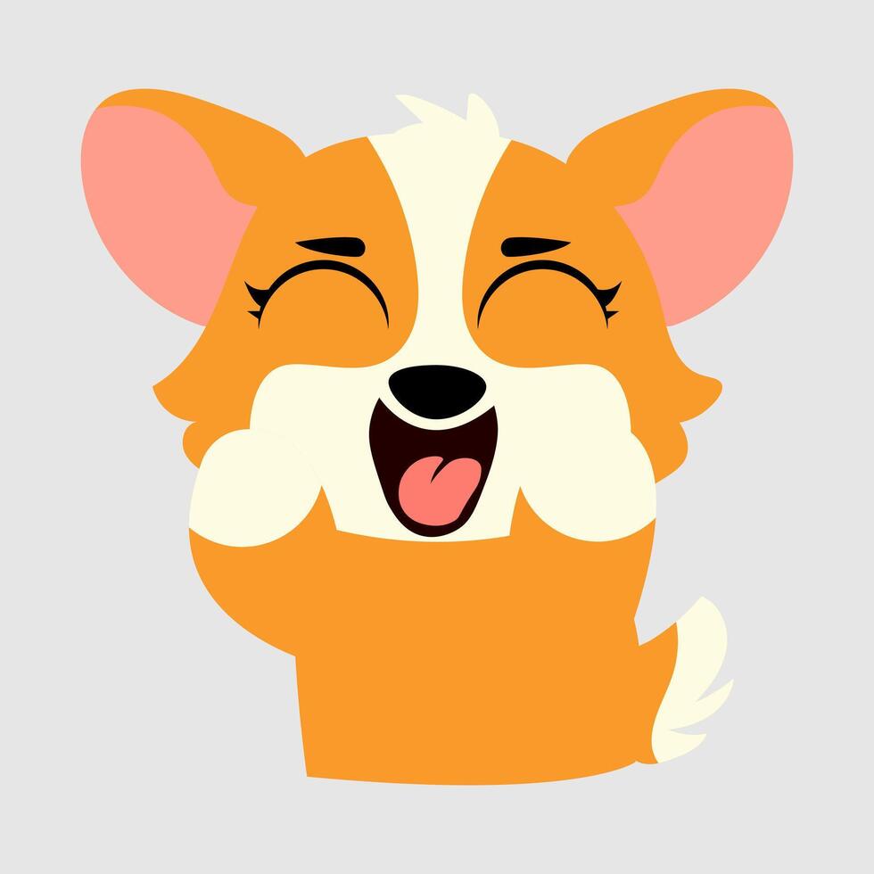 Adorable cartoon corgi with a joyful, laughing expression, eyes closed and paws near its face vector