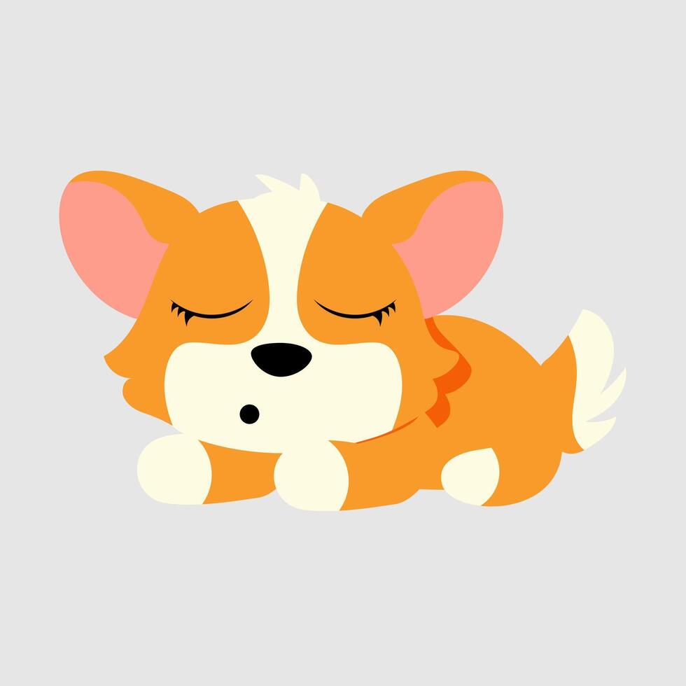 Adorable cartoon corgi peacefully sleeping with closed eyes and a relaxed expression vector