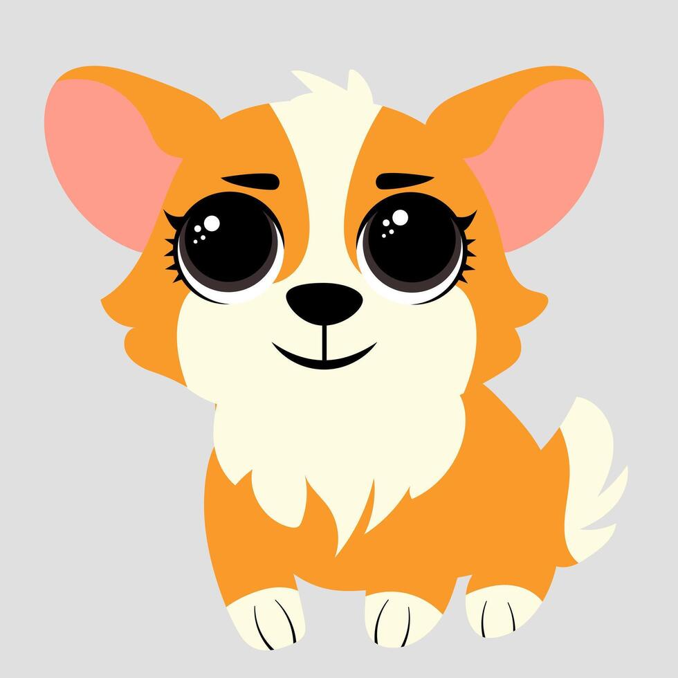 Adorable cartoon corgi puppy with big, sparkling eyes and a friendly, happy expression vector