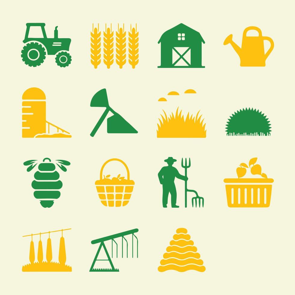 Organic Farming and Livestock Icons for Presentations and Graphics vector
