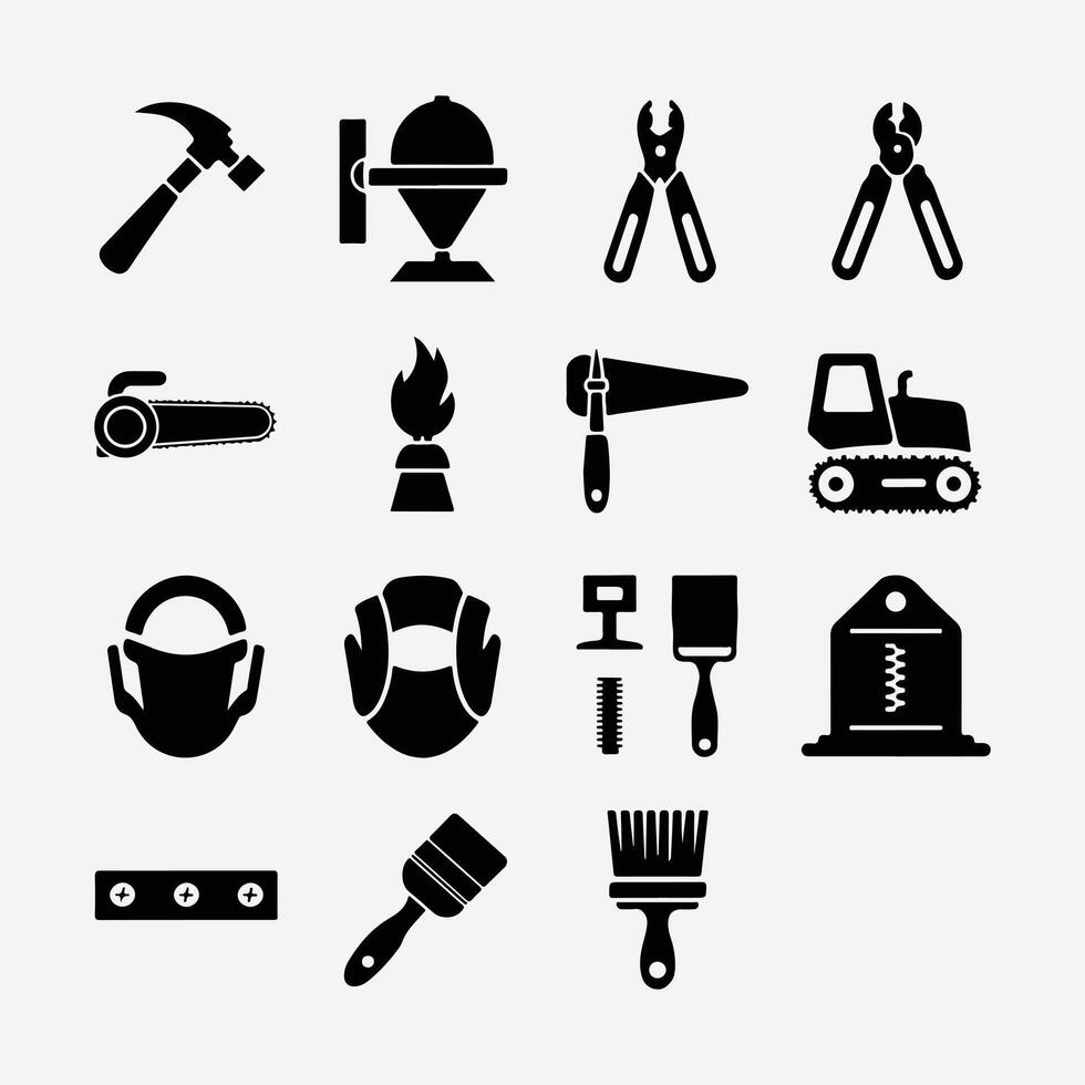 Essential Tools and Equipment Symbols for Infographics and UI vector