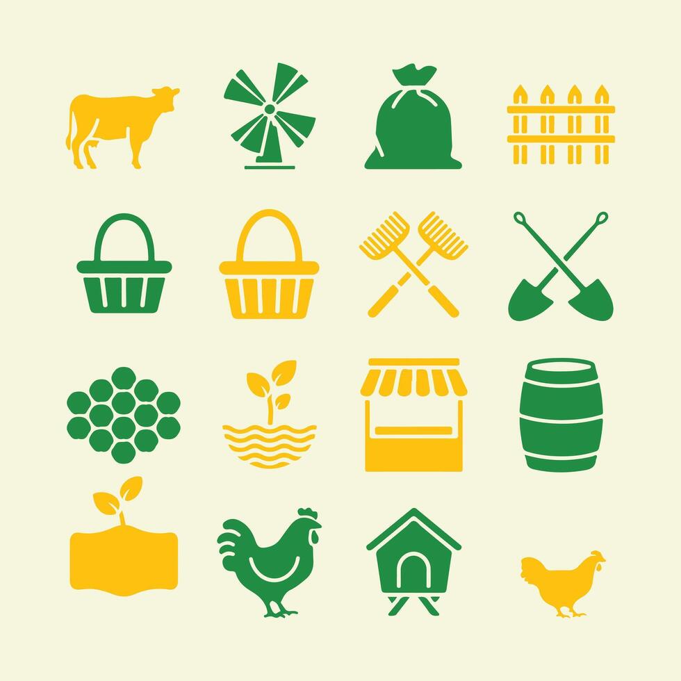 Essential Farm and Harvest Icons for Apps and Infographics vector