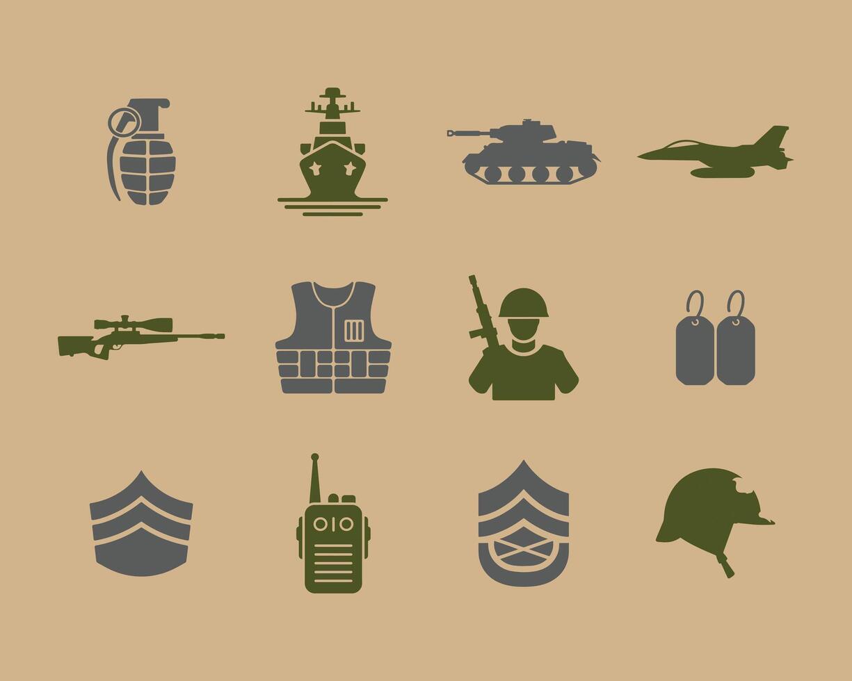 Military and Army Icons Set for Digital and Print Use vector