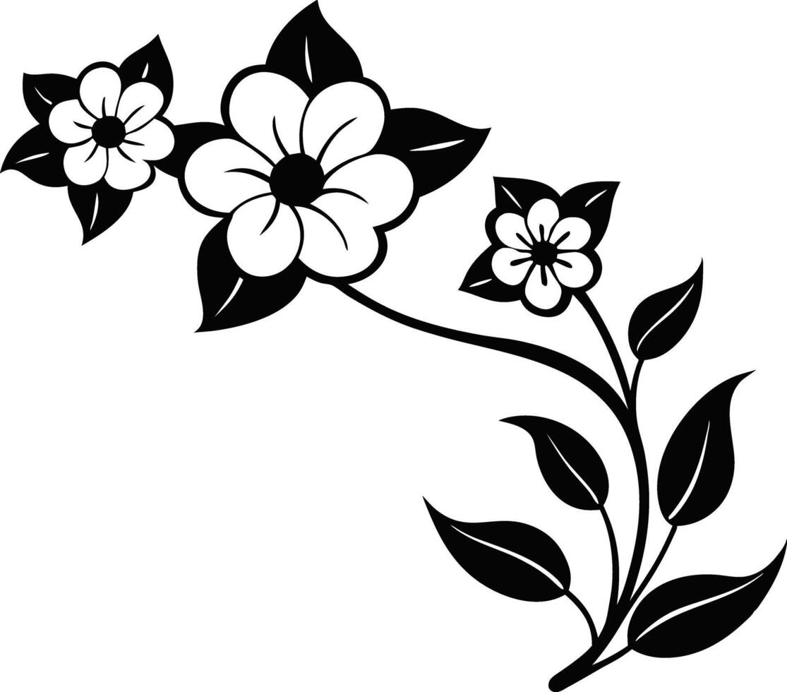 Black and white flowers on a branch vector