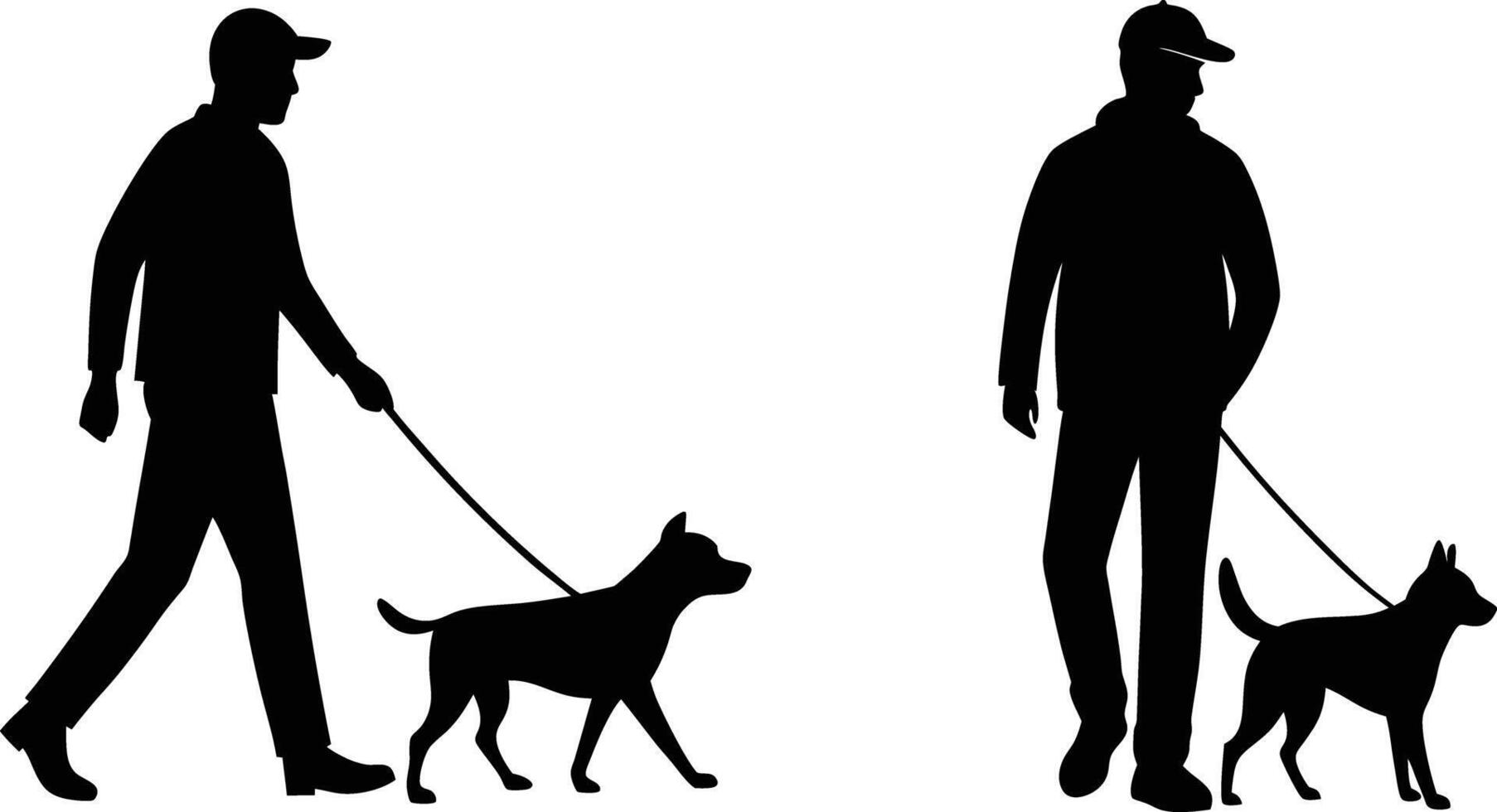 Silhouettes of a man and a dog walking together vector