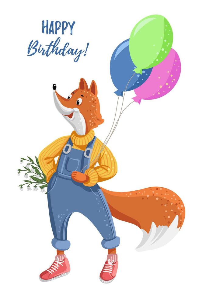 A postcard template with a cute fox. vector