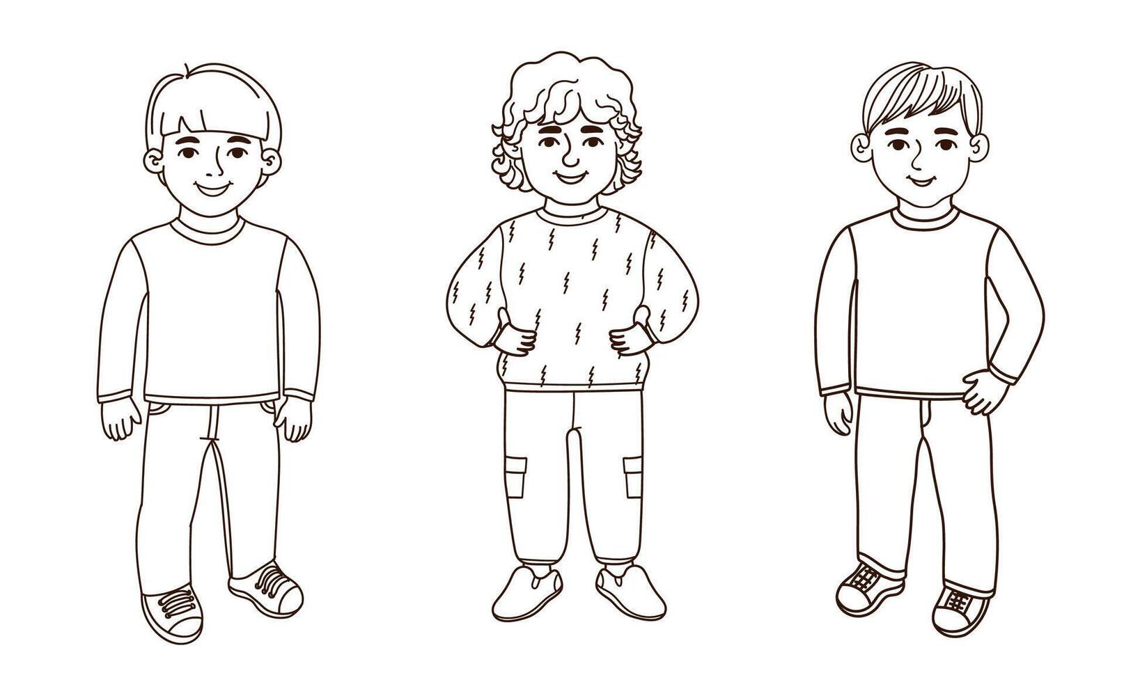 Outline Set of Illustration of Little Boys Isolated on White Background vector