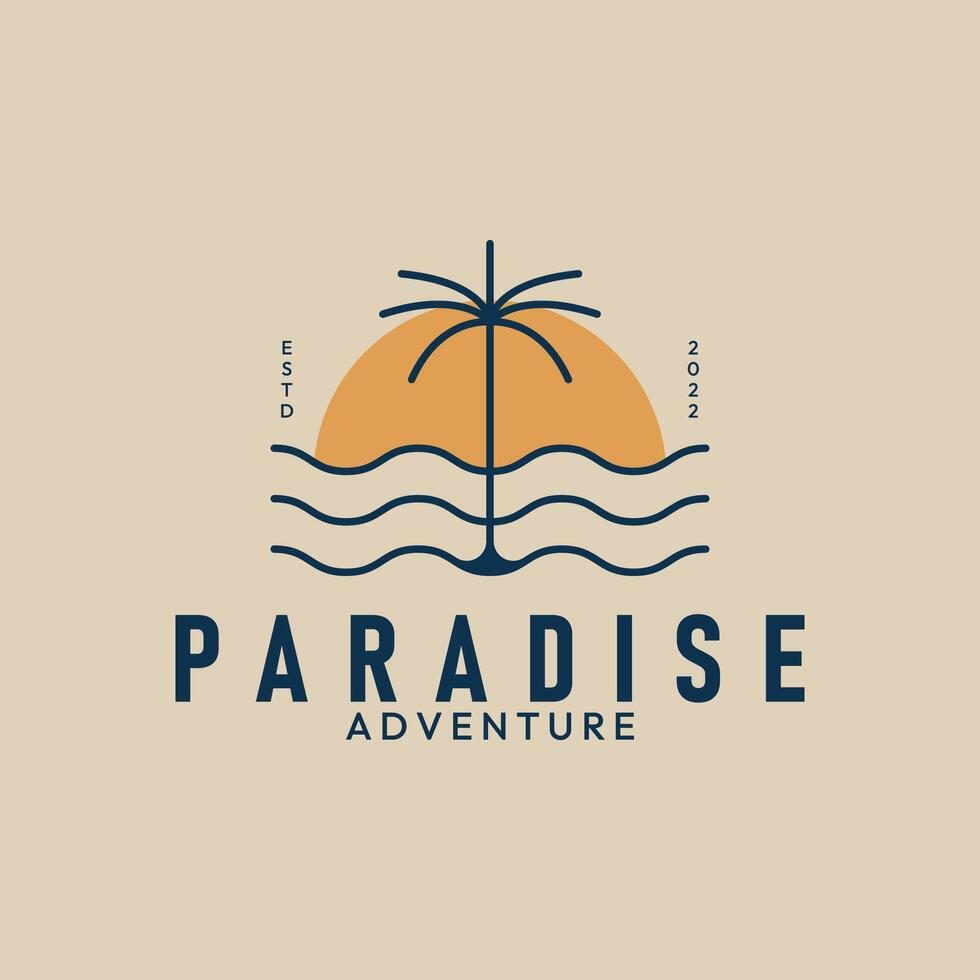 paradise beach sunset and palm tree logo design icon symbol illustration graphic template vector